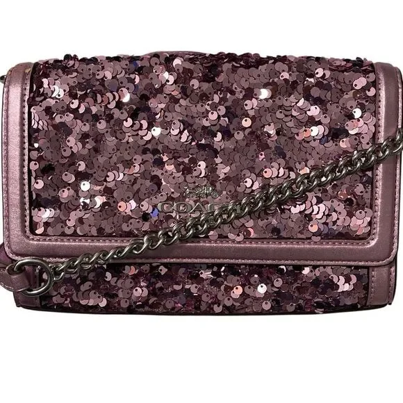 Coach Sequined Flap Clutch Crossbody Lilac Bag/Clutch - Picture 6 of 13
